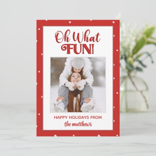 Oh What Fun Cute Script Fotokerstkaart (Staand voorkant)