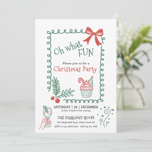 Oh What Fun Doodle Christmas Cocktail Party  Kaart (Staand voorkant)