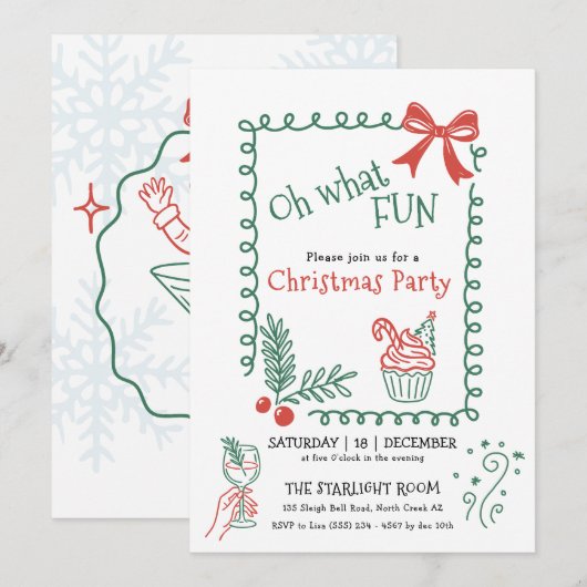 Oh What Fun Doodle Christmas Cocktail Party  Kaart (Voorkant / Achterkant)