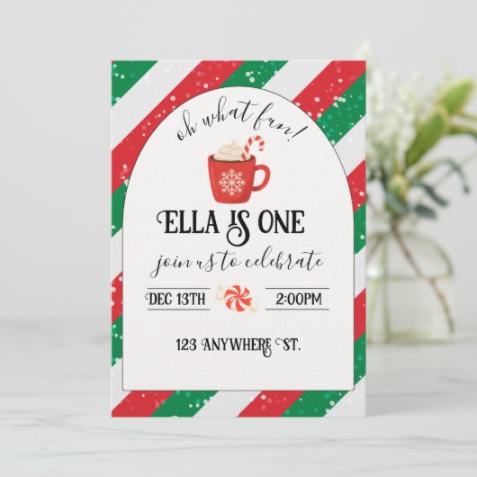 oh what fun! first birthday invitation kaart (Staand voorkant)