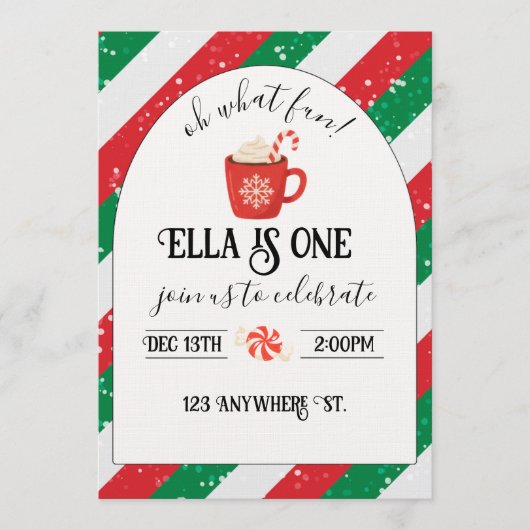 oh what fun! first birthday invitation kaart (Voorkant)