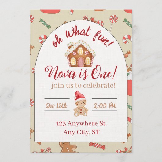 Oh what fun! first birthday invitation kaart (Voorkant)