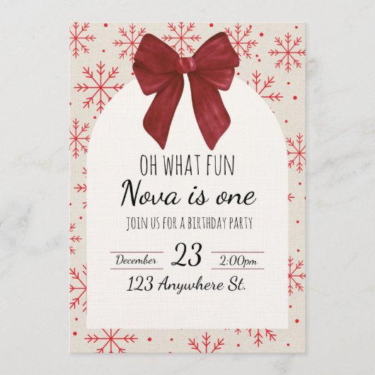 oh what fun! first birthday invitation kaart (Voorkant)