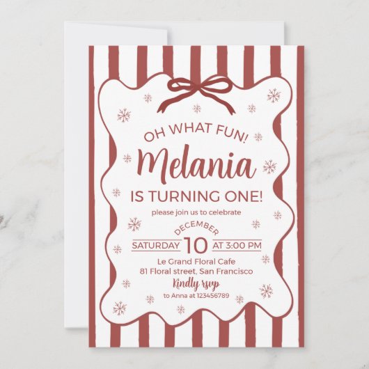 Oh What Fun First Birthday Invite Red Kaart (Voorkant)