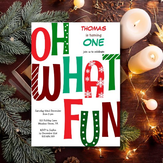 Oh what fun first birthday kaart