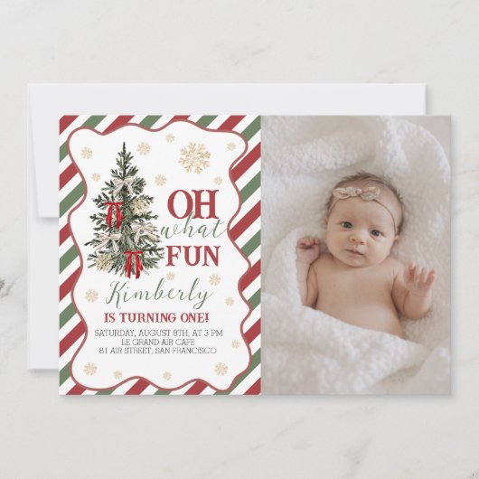 Oh What Fun First Birthday Photo Invite Kaart (Voorkant)