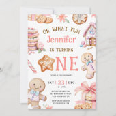 Oh What Fun | Gingerbread 1st Birthday Girl Kaart (Voorkant)