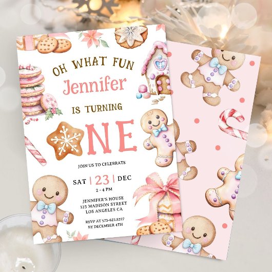 Oh What Fun | Gingerbread 1st Birthday Girl Kaart