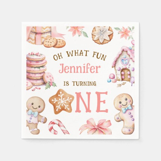 Oh What Fun Gingerbread 1st Birthday Paper Servet (Voorkant)