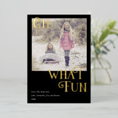 Oh What Fun Gold Foil Black Kerstfoto Folie Feestdagenkaart (Staand Voorkant)