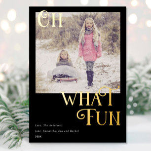 Oh What Fun Gold Foil Black Kerstfoto Folie Feestdagenkaart