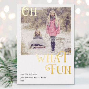 Oh What Fun Gold Foil White Kerstfoto Folie Feestdagenkaart