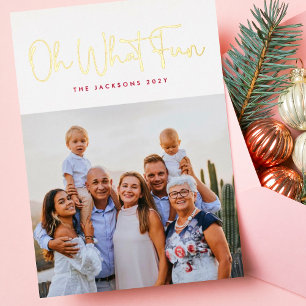 Oh What Fun GOLD Past Kerstwitte foto Folie Feestdagenkaart