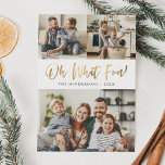 Oh What Fun Gold Typography Kerstfoto Feestdagenkaart<br><div class="desc">Fun en modern kerstkaartje met meerdere foto's. In de tekst met handgeschreven typografie staat: "Oh What Fun!" in faux gouden letters. U kunt drie foto's op deze kaart toevoegen.</div>