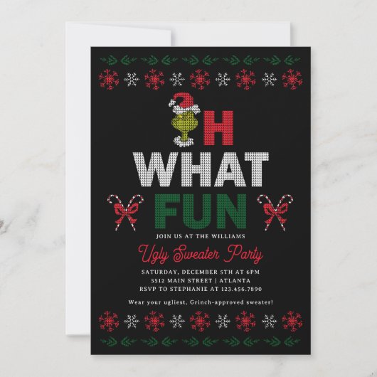 Oh What Fun Grinch Ugly Sweater Holiday Party Feestdagenkaart (Voorkant)