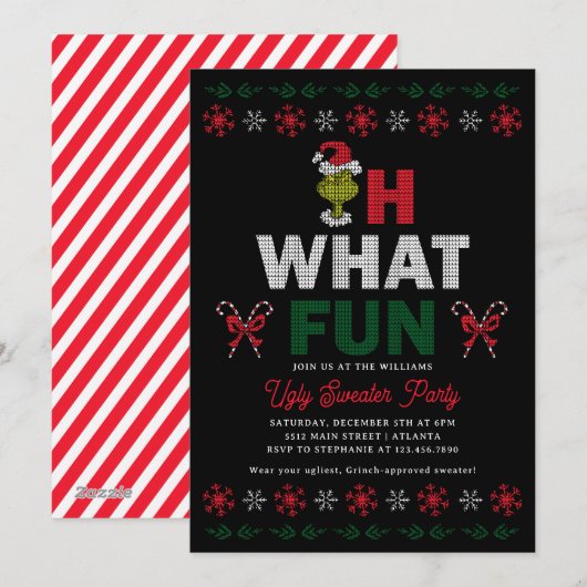 Oh What Fun Grinch Ugly Sweater Holiday Party Feestdagenkaart (Voorkant / Achterkant)