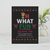 Oh What Fun Grinch Ugly Sweater Holiday Party Feestdagenkaart (Staand voorkant)