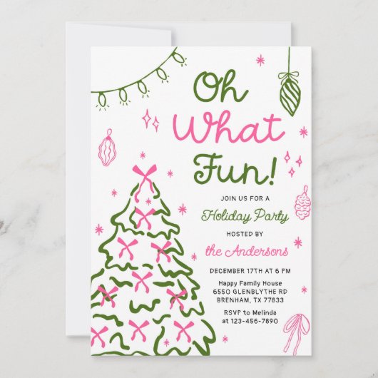Oh What Fun Hand Drawn Christmas Holiday Party Kaart (Voorkant)