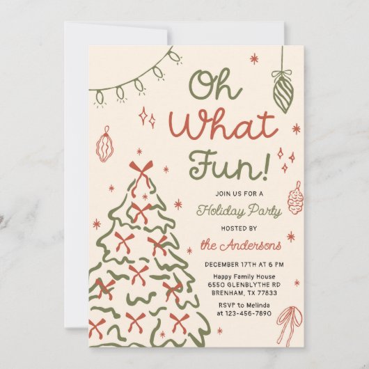 Oh What Fun Hand Drawn Christmas Holiday Party Kaart (Voorkant)