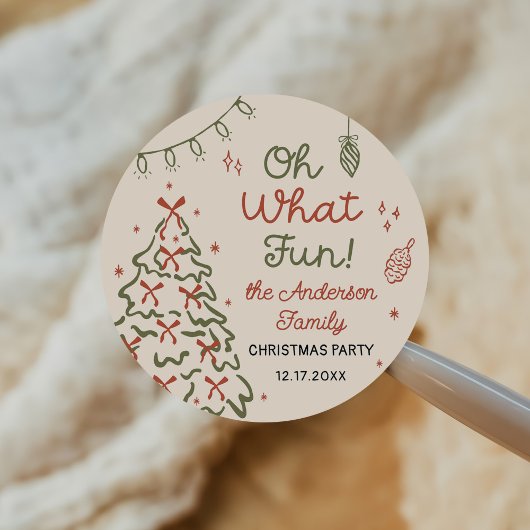 Oh What Fun Hand Drawn Christmas Holiday Party Ronde Sticker