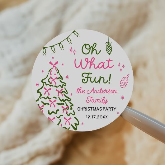 Oh What Fun Hand Drawn Christmas Holiday Party Ronde Sticker