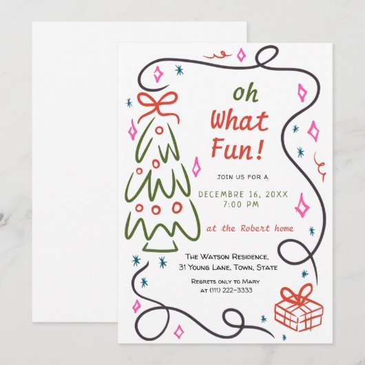 Oh what fun Hand Drawn Christmas Kaart (Voorkant / Achterkant)