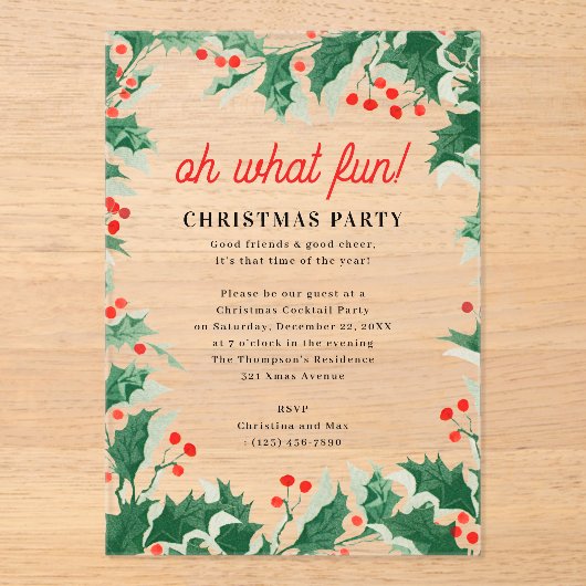 Oh What Fun! Holiday Kids Christmas Party Acryl Uitnodigingen (Voorkant)