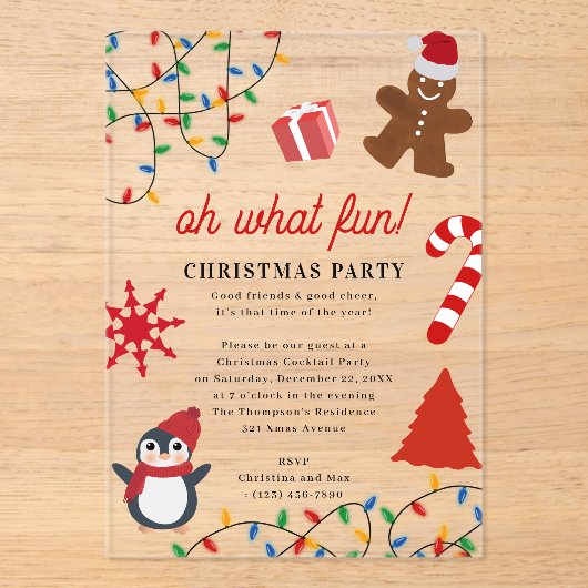 Oh What Fun! Holiday Kids Christmas Party Acryl Uitnodigingen (Voorkant)