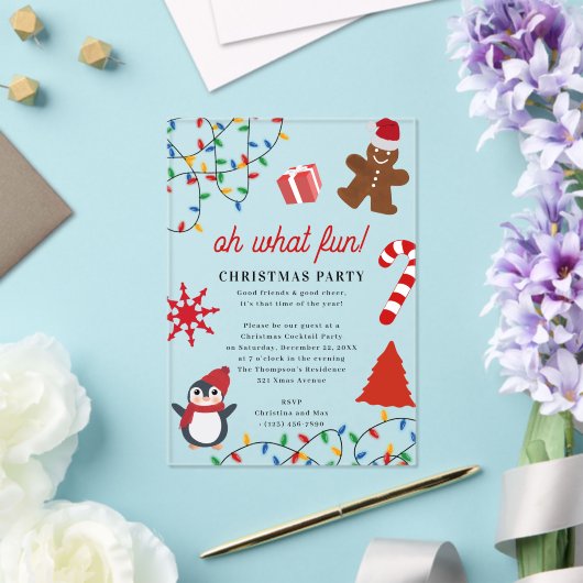 Oh What Fun! Holiday Kids Christmas Party Acryl Uitnodigingen (Insitu (Huwelijk))