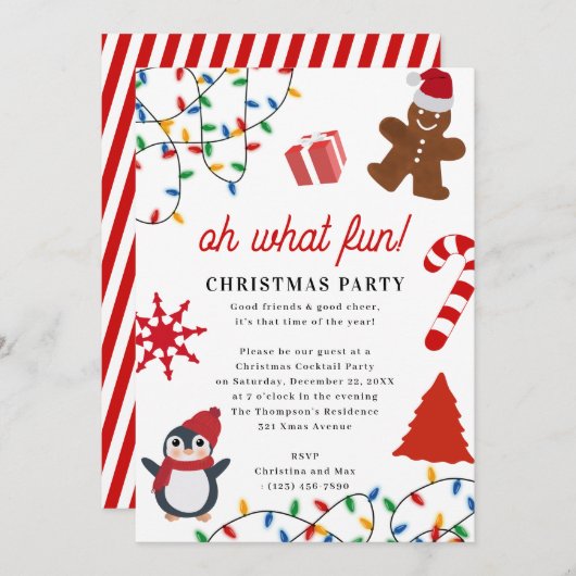 Oh What Fun! Holiday Kids Christmas Party Kaart (Voorkant / Achterkant)