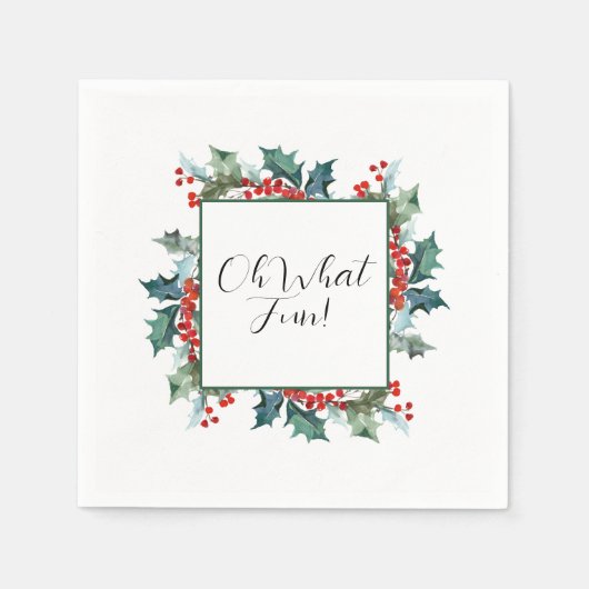 Oh What Fun Holly and Berries Holiday Party Servet (Voorkant)