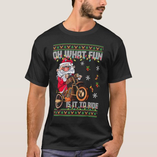 Oh What Fun Is It To Ride Santa Riding Motorbike T-shirt (Voorkant)