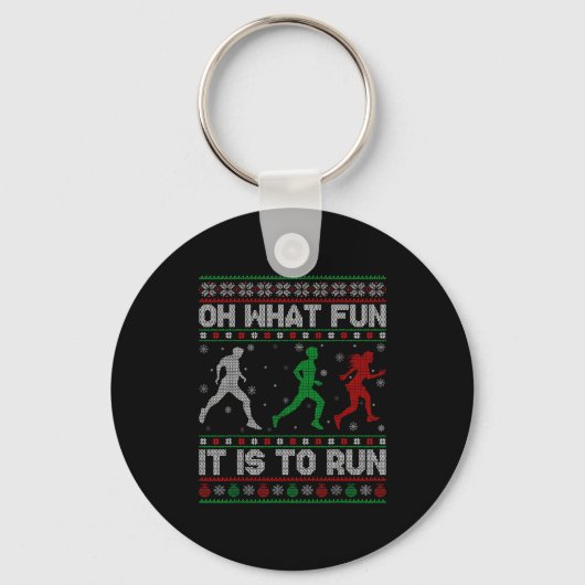 Oh What Fun Is It To Run Ugly Christmas Sweater Ru Sleutelhanger (Voorkant)