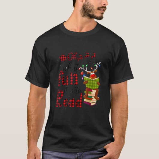 Oh What Fun It Is To Read Christmas Reindeer Leopa T-shirt (Voorkant)