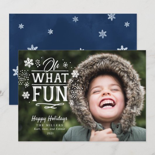 Oh What Fun Kerstfeestay Foto Card Feestdagenkaart (Voorkant / Achterkant)