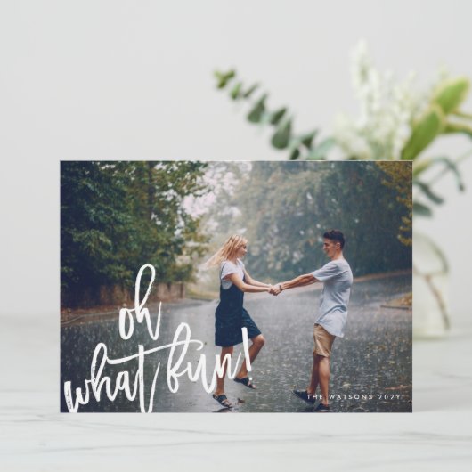 Oh What Fun Kerstfeestay Foto Card Feestdagenkaart (Staand voorkant)