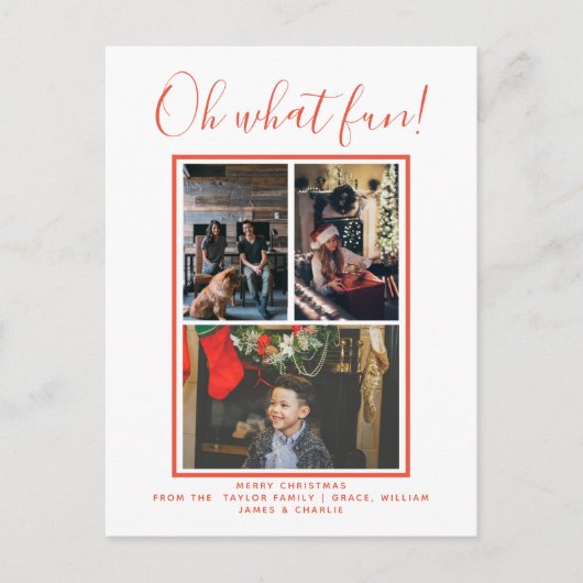 Oh What Fun Kerstfeestay Foto gepersonaliseerd Briefkaart (Voorkant)