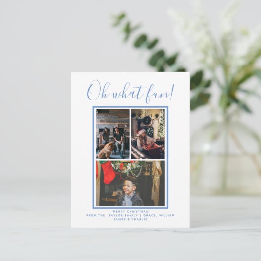 Oh What Fun Kerstfeestay Foto gepersonaliseerd Briefkaart (Staand voorkant)
