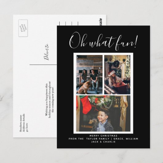 Oh What Fun Kerstfeestay Foto gepersonaliseerd Briefkaart (Voorkant / Achterkant)