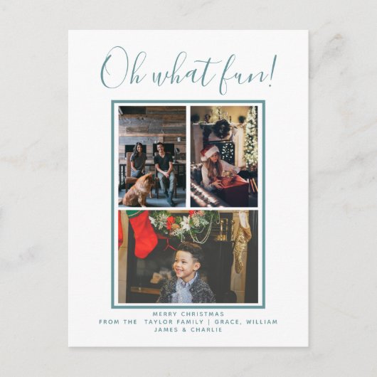 Oh What Fun Kerstfeestay Foto gepersonaliseerd Briefkaart (Voorkant)
