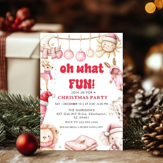 Oh What Fun,Kind Christma Holiday Party Invitation Kaart