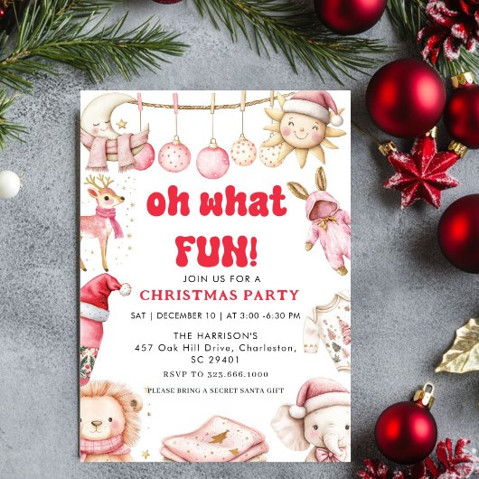 Oh What Fun,Kind Christma Holiday Party Invitation Kaart