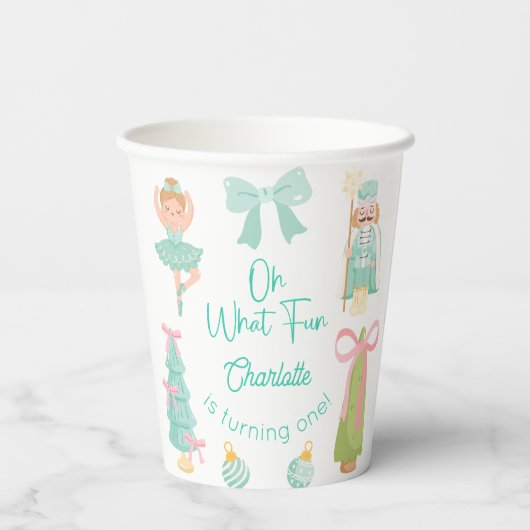 Oh What Fun Mint Nutcracker Birthday Papieren Bekers (Achterkant)