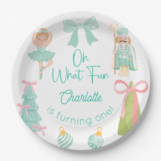 Oh What Fun Mint Nutcracker Birthday Papieren Bordje (Voorkant)