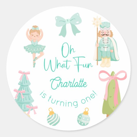 Oh What Fun Mint Nutcracker Birthday Ronde Sticker (Voorkant)