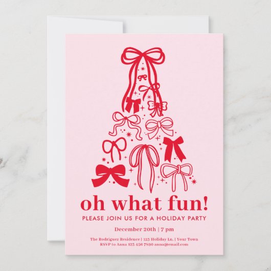 Oh What Fun Modern Pink Red Holiday Party Kaart (Voorkant)
