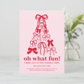Oh What Fun Modern Pink Red Holiday Party Kaart (Staand voorkant)