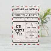 Oh What Fun Newspaper Christmas Party Kaart (Staand voorkant)
