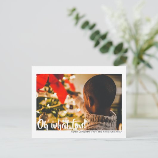 Oh What Fun Photo Merry Kerstmis Aangepast Briefkaart (Staand voorkant)