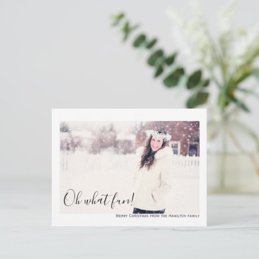Oh What Fun Photo Merry Kerstmis Aangepast Briefkaart (Staand voorkant)